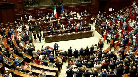 Das Unterhaus des italienischen Parlaments bei einer Rede des Premierministers Mario Draghi am 21. Juli 2022 in Rom.