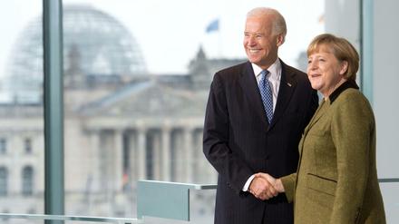 Damals - und morgen wieder? Bundeskanzlerin Angela Merkel empfing Joe Biden schon mal im Kanzleramt, damals als Barack Obamas Vizepräsident. 