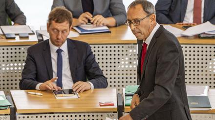Sachsens Ministerpräsident Michael Kretschmer (CDU, links) und AfD-Landeschef Jörg Urban im September im Dresdner Landtag. 