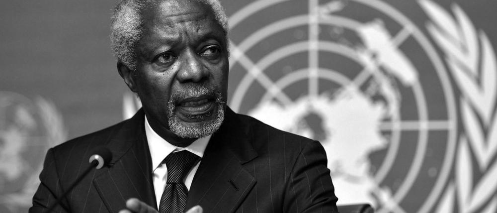 Der frühere UN-Generalskretär Kofi Annan im Europäischen Hauptquartier der UN in Genf.