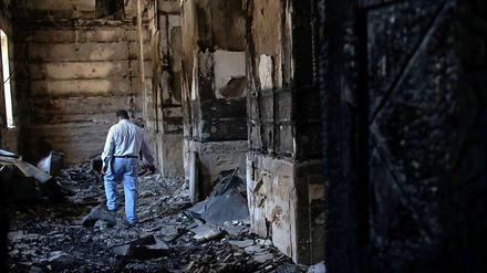 Die abgebrannte Prinz Tadros Kirche in Minya, eine Stadt 245 Kilometer südlich von Kairo.