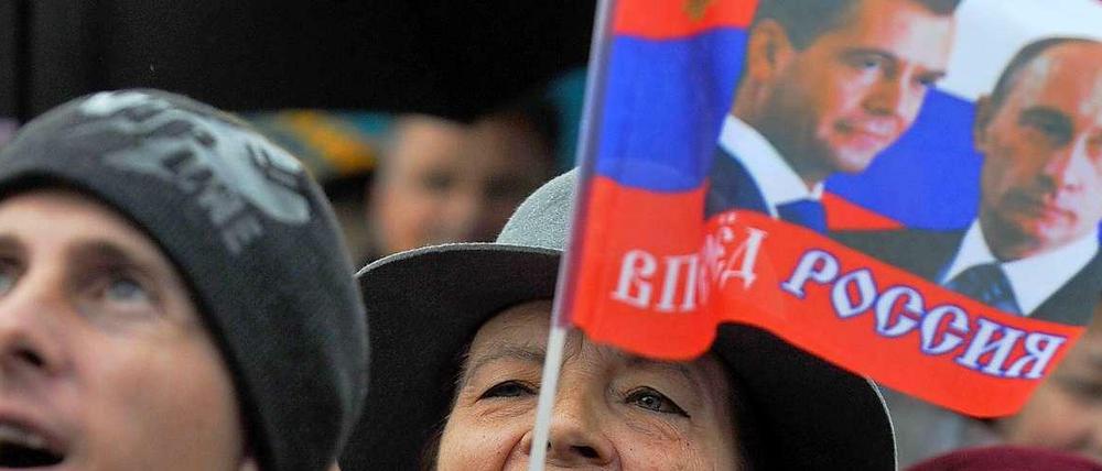 Pro-russische Bürger der Krim bei einer Demonstration in Sewastopol.