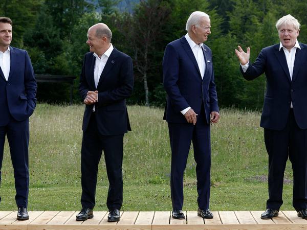 Emmanuel Macron, Olaf Scholz, Joe Biden und Boris Johnson auf dem G7-Gipfel.