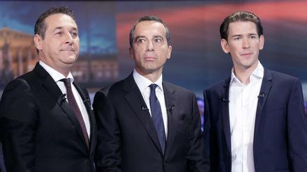 Die Kontrahenten: Heinz-Christian Strache (FPÖ, links), Kanzler Christian Kern (SPÖ) und Sebastian Kurz (ÖVP) 