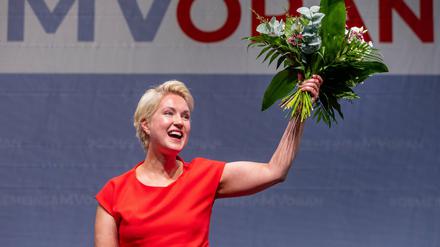 Manuela Schwesig nach ihrer Wiederwahl zur Landesvorsitzenden der SPD in Mecklenburg-Vorpommern