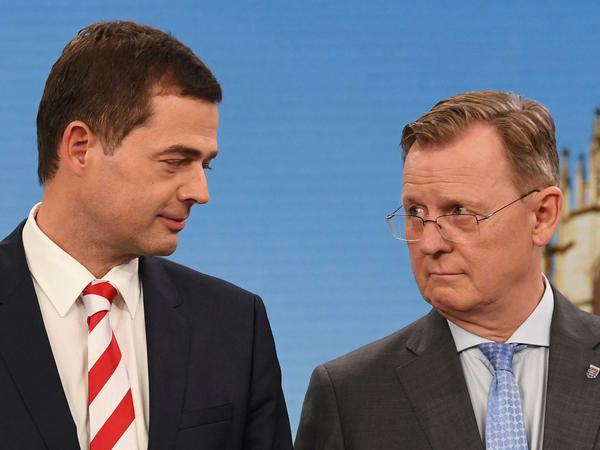 Mike Mohring (CDU, l.), und Bodo Ramelow (Die Linke), Ministerpräsident von Thüringen.