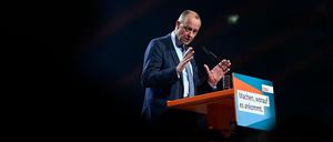 Der CDU-Chef Friedrich Merz spricht bei einem Wahlkampf-Event in Nordrhein-Westfalen. 