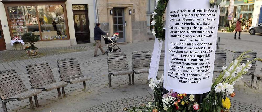 Ein von Bürgern errichtetes Mahnmal gegen Rechtsextremismus in Jena.