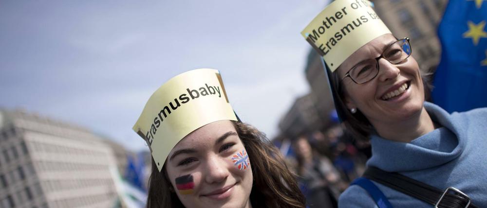 Erasmus bringt junge Europäer zusammen - wie hier eindrucksvoll beim March for Europe in Berlin am 26. März zu sehen war. 