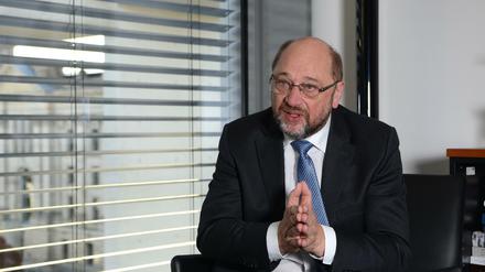 Martin Schulz, MdB (SPD). Fotografiert in seinem Bundestagsbüro in Paul-Löbe-Haus in Berlin beim Interview für den Tagesspiegel am Sonntag.