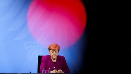 Angela Merkel auf der Pressekonferenz nach dem Coronagipfel. 