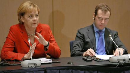 Angela Merkel und Dmitri Medwedew.