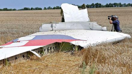 Ein Rumpfteil von Flug MH17 im Osten der Ukraine.