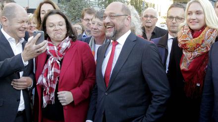 SPD-Personalreigen: Wer will was? Olaf Scholz, Andrea Nahles, Martin Schulz, und Manuela Schwesig im Wahlkampfendspurt 2017