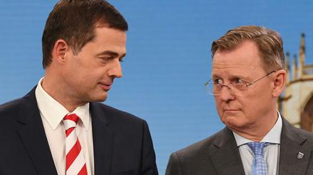Doch noch Koalitionspartner? Mike Mohring (CDU, links) und Bodo Ramelow (Linke) am Wahlabend.