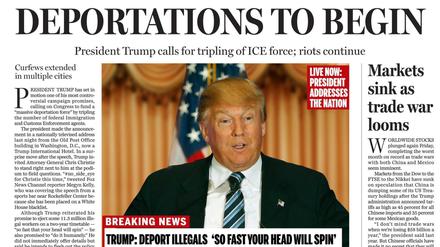 Die US-Zeitung "Boston Globe" mit einer fiktiven Ausgabe, bei der es Donald Trump geschafft hat, US-Präsident zu werden. 