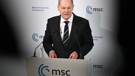 Kanzler Olaf Scholz (SPD) spricht bei der 58. Münchner Sicherheitskonferenz.