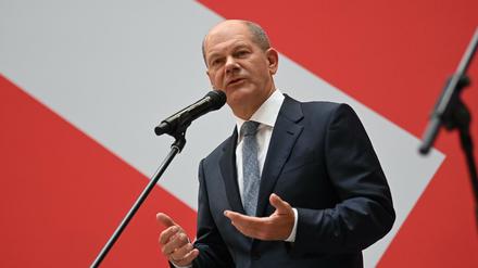 Olaf Scholz, Kanzlerkandidat der SPD, während der Pressekonferenz im Willy-Brandt-Haus.