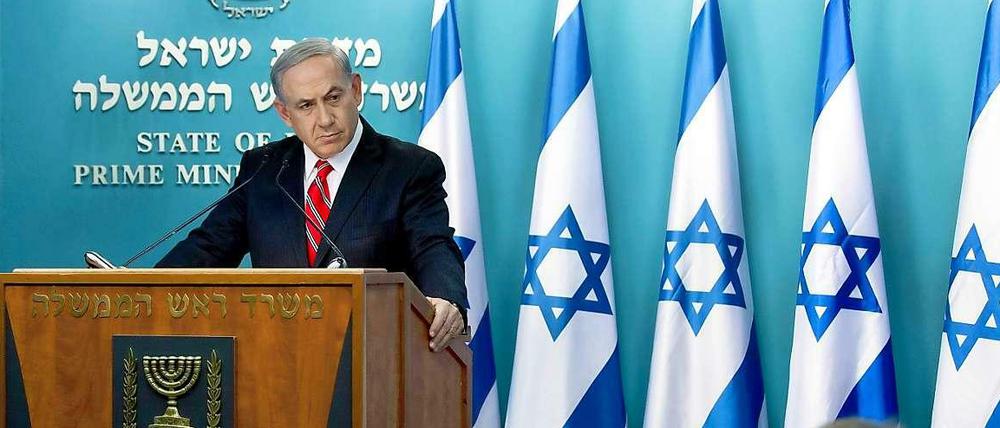 Israels Ministerpräsident Benjamin Netanjahu bei einer Pressekonferenz.