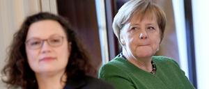Andrea Nahles, Vorsitzende der SPD, mit Bundeskanzlerin Angela Merkel (CDU).