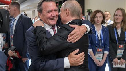 Der russische Präsident Wladimir Putin mit Altkanzler Gerhard Schröder bei einem Treffen 2014.