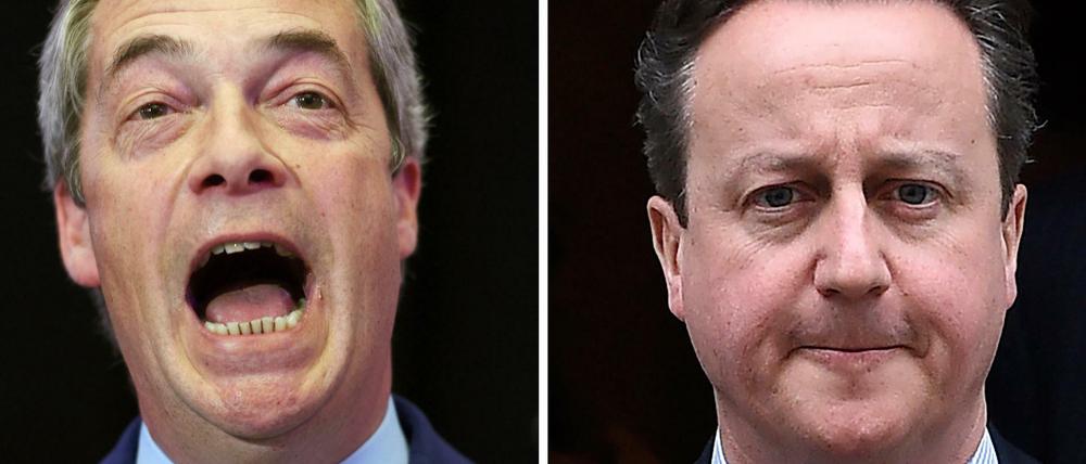 UKIP-Anführer Nigel Farage (links) will einen Brexit, Premier David Cameron kämpft dagegen. 