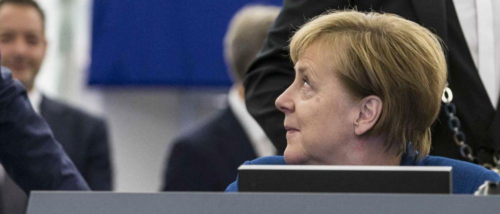 Angela Merkel am Dienstag bei ihrer Rede vor dem Europäischen Parlament in Straßburg.