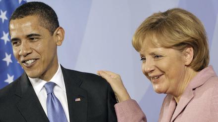 US-Präsident Barack Obama und Bundeskanzlerin Angela Merkel (CDU) im April 2009 in Baden-Baden.