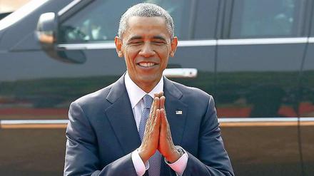 Die passende Begrüßung hat er schon gelernt: US-Präsident Barack Obama bei einem Besuch in Indien.