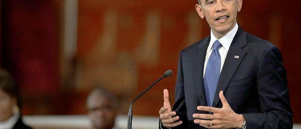 Auf der Trauerfeier in Boston gedachte Präsident Obama den Opfern der Anschläge auf den Marathon-Lauf am Montag.