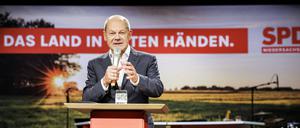 Olaf Scholz, Bundeskanzler, aufgenommen beim Wahlkampfauftakt der SPD Niedersachsen in Cuxhaven (Archivbild).