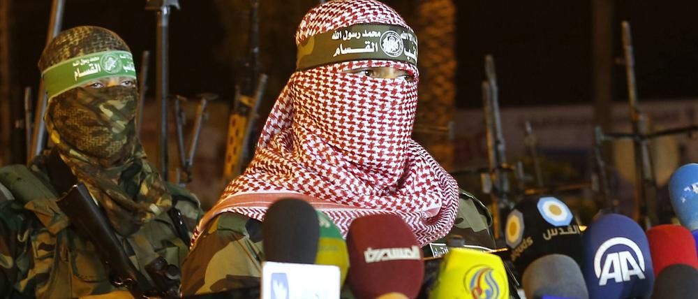 Abu Obeid, Sprecher der Al-Qassam Brigaden, bei einem Statement am 8. Juli. July 8, 2015. 