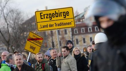 Teilnehmer der Pegida-Kundgebung in Dresden am vergangenen Samstag.