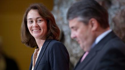 Die designierte SPD-Generalsekretärin Katarina Barley und der SPD-Vorsitzende Sigmar Gabriel im Willy-Brandt-Haus.