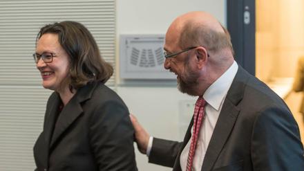 Der ehemalige SPD-Vorsitzende Martin Schulz und die aktuelle Parteichefin Andrea Nahles.