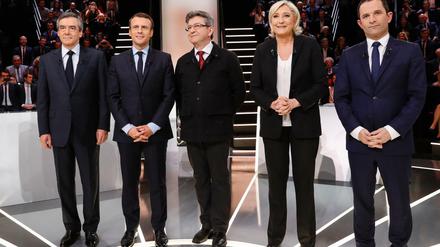 Die fünf Bewerber um die französische Präsidentschaft (v.l.n.r.): Fillon, Macron, Melenchon, Le Pen und Hamon.