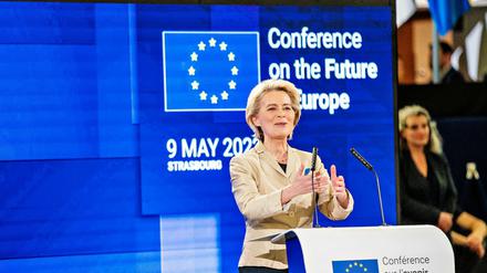 EU-Kommissionspräsidentin Ursula Von der Leyen während einer Rede in Straßburg.