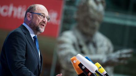 SPD-Kanzlerkandidat Martin Schulz äußert sich am 01.09.2017 bei einer Pressekonferenz in der Parteizentrale in Berlin zu aktuellen Themen. 