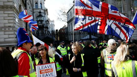 Die Befürworter des Brexit verlieren die Geduld. Sie demonstrieren vor der Downing Street, dem Regierungsitz von Theresa May.