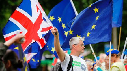 Vor dem Parlament in London demonstrierten am Dienstag Brexit-Gegner.