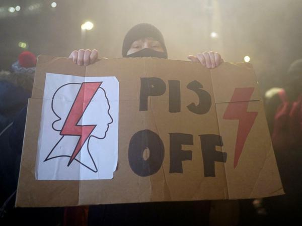 Als ihren Feind betrachten die Demonstrantinnen Polens Regierungspartei PiS. 