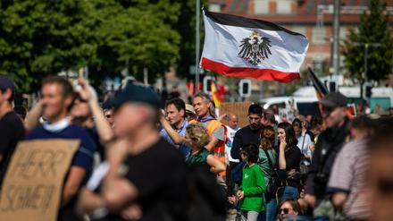 Auf den Canstatter Wasen wurde bei den Protesten der Initiative "Querdenken" auch die Reichsflagge geschwenkt. 