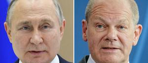 Russlands Präsident Wladimir Putin und Bundeskanzler Olaf Scholz (SPD)