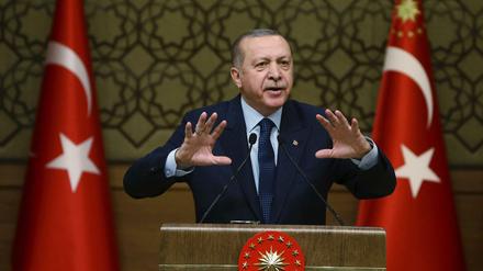 Präsident Recep Tayyip Erdogan spricht in Ankara zu kommunalen Verwaltungsbeamten.