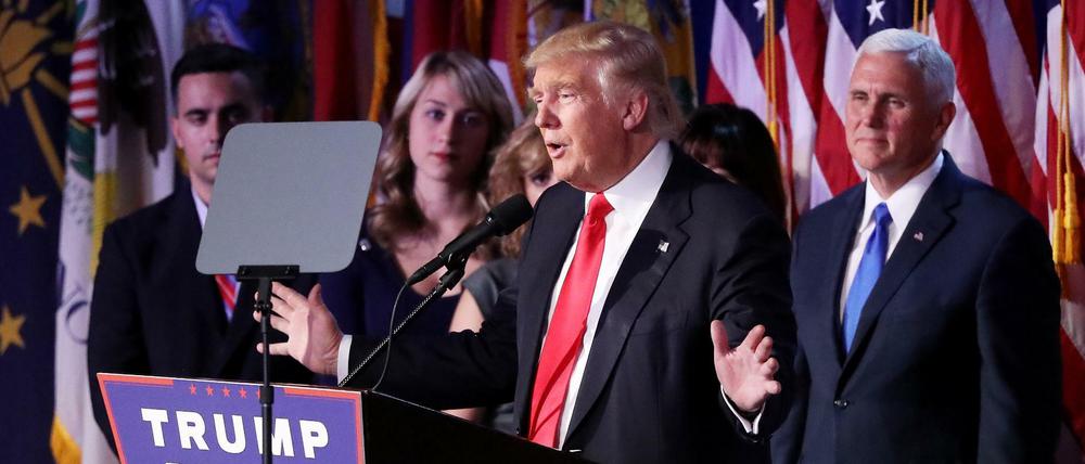 Donald Trump, President Elect, bei seiner ersten Rede nach der Wahl in New York. 
