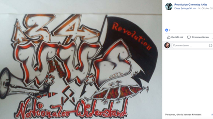 "Revolution Chemnitz" auf Facebook - die 34 im Bild könnte ein Hinweis auf "Sturm 34 Mittweida" sein.