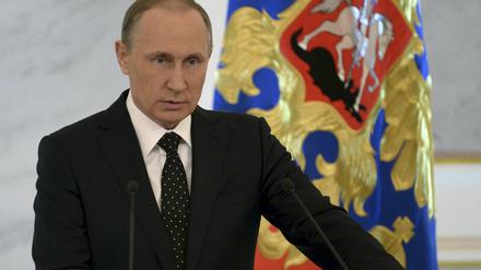 Der russische Präsident Wladimir Putin bei seiner Rede zur Lage der Nation. 