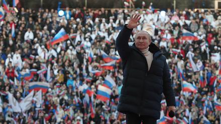 Russlands Präsident Wladimir Putin bei seinem Stadionauftritt in Moskau.