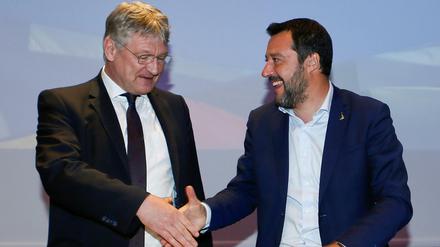 Hand drauf! Matteo Salvini (r.) und Jörg Meuthen (AfD) in Mailand. 