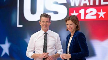 Markus Lanz und Bettina Schausten moderierten die Wahlsondersendung des ZDF anlässlich der US-Präsidentenwahl in der Hauptstadtrepräsentanz der Deutschen Telekom.